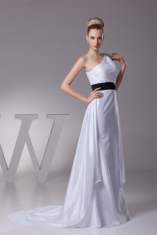 One-Shoulder Sheath/Column Satin Taffeta Reception Wedding Dresses 2030243