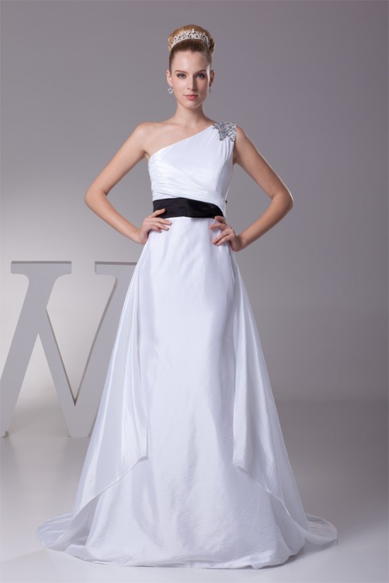 One-Shoulder Sheath/Column Satin Taffeta Reception Wedding Dresses 2030243