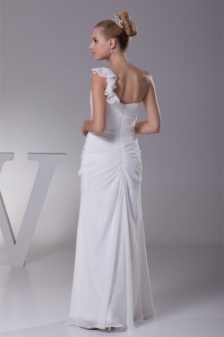 Sheath/Column Sleeveless One-Shoulder Chiffon Wedding Dresses 2030244