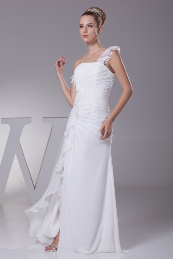 Sheath/Column Sleeveless One-Shoulder Chiffon Wedding Dresses 2030244 Sheath/Column Sleeveless One-Shoulder Chiffon Wedding Dresses 2030244