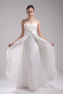 A-Line Organza Elastic Woven Satin Sleeveless Sweet Wedding Dresses 2030247