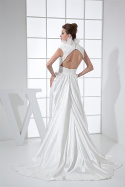 Organza Elastic Woven Satin Sleeveless High-Neck Wedding Dresses 2030248