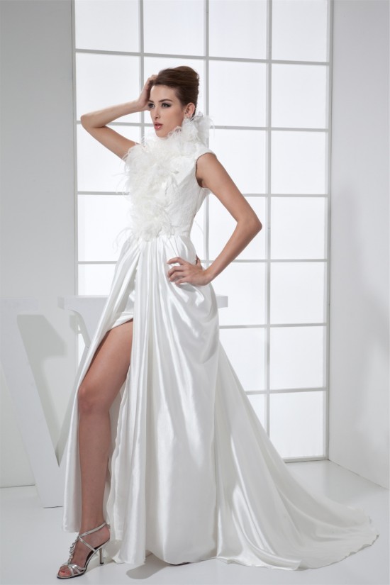 Organza Elastic Woven Satin Sleeveless High-Neck Wedding Dresses 2030248 Organza Elastic Woven Satin Sleeveless High-Neck Wedding Dresses 2030248