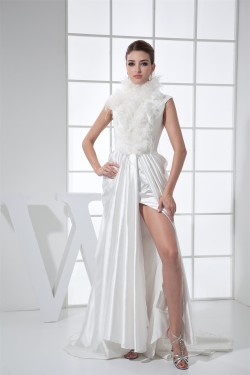 Organza Elastic Woven Satin Sleeveless High-Neck Wedding Dresses 2030248
