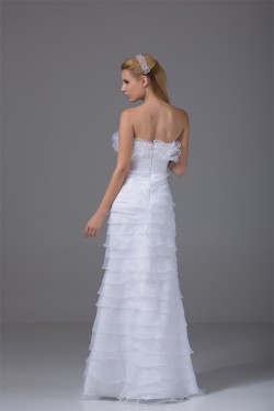 Sheath/Column Organza Silk like Satin Strapless Wedding Dresses 2030249