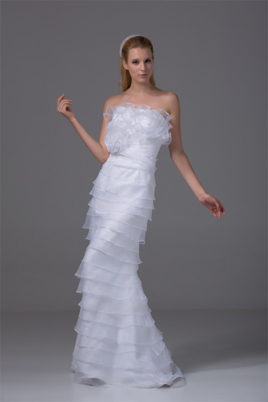Sheath/Column Organza Silk like Satin Strapless Wedding Dresses 2030249 Sheath/Column Organza Silk like Satin Strapless Wedding Dresses 2030249