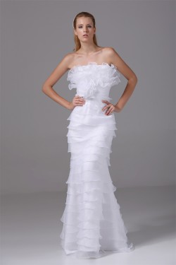 Sheath/Column Organza Silk like Satin Strapless Wedding Dresses 2030249