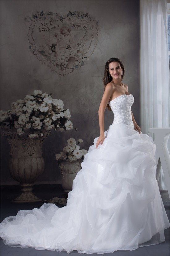 Ball Gown Princess Satin Organza Fine Netting Chapel Train Wedding Dresses 2030252