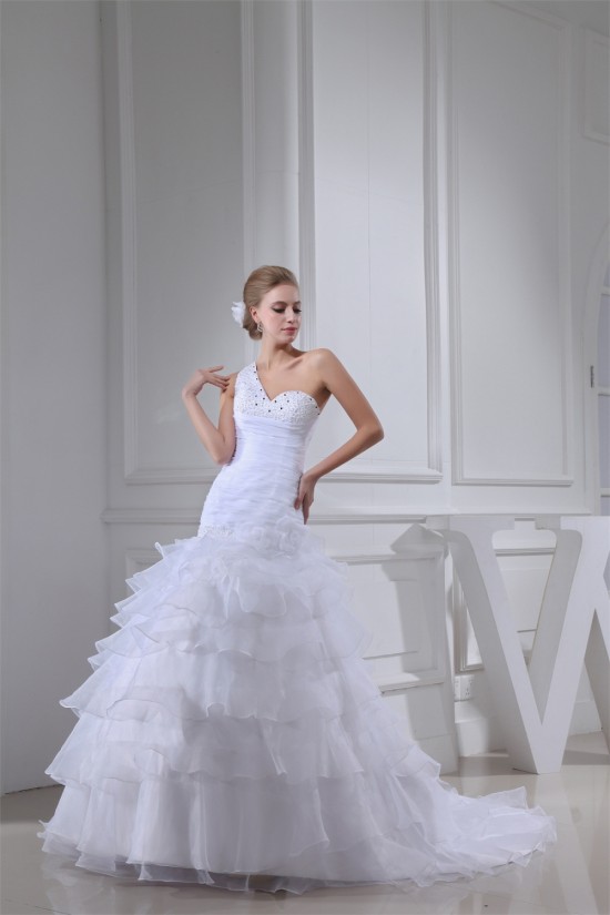 Princess Sleeveless One-Shoulder Satin Organza Beaded Wedding Dresses 2030253 Princess Sleeveless One-Shoulder Satin Organza Beaded Wedding Dresses 2030253