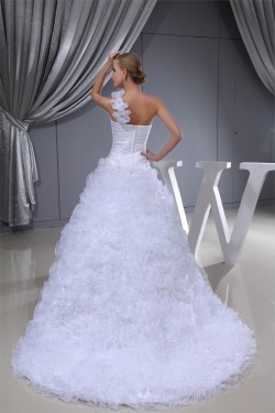 Princess Sleeveless One-Shoulder Satin Organza Wedding Dresses 2030254