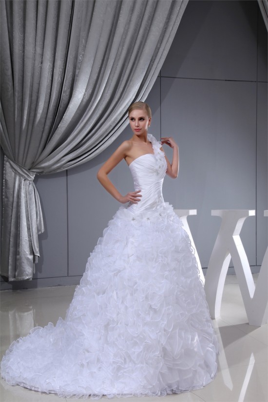 Princess Sleeveless One-Shoulder Satin Organza Wedding Dresses 2030254 Princess Sleeveless One-Shoulder Satin Organza Wedding Dresses 2030254