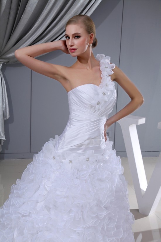Princess Sleeveless One-Shoulder Satin Organza Wedding Dresses 2030254 Princess Sleeveless One-Shoulder Satin Organza Wedding Dresses 2030254