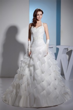 Princess Sleeveless Satin Lace Organza Halter New Arrival Wedding Dresses 2030255