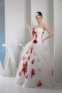 Princess Sleeveless Satin Lace Organza Strapless Wedding Dresses 2030256