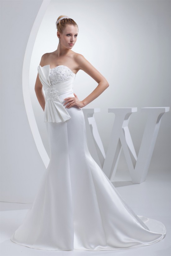 Mermaid/Trumpet Beaded Lace Satin Strapless Wedding Dresses 2030260 Mermaid/Trumpet Beaded Lace Satin Strapless Wedding Dresses 2030260