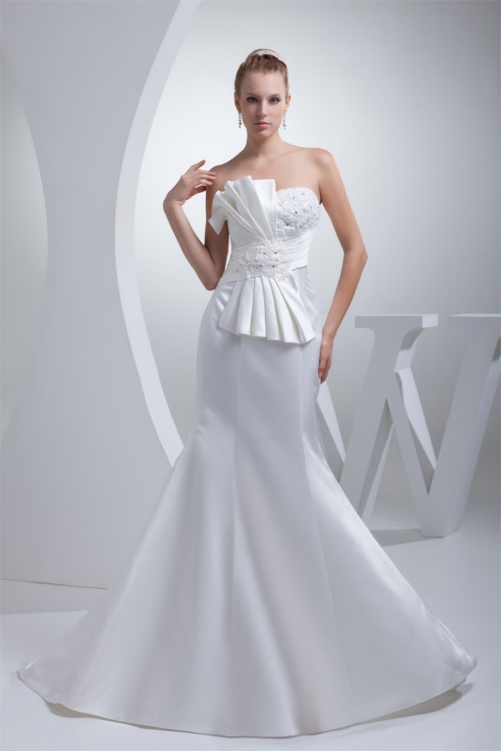 Mermaid/Trumpet Beaded Lace Satin Strapless Wedding Dresses 2030260 Mermaid/Trumpet Beaded Lace Satin Strapless Wedding Dresses 2030260