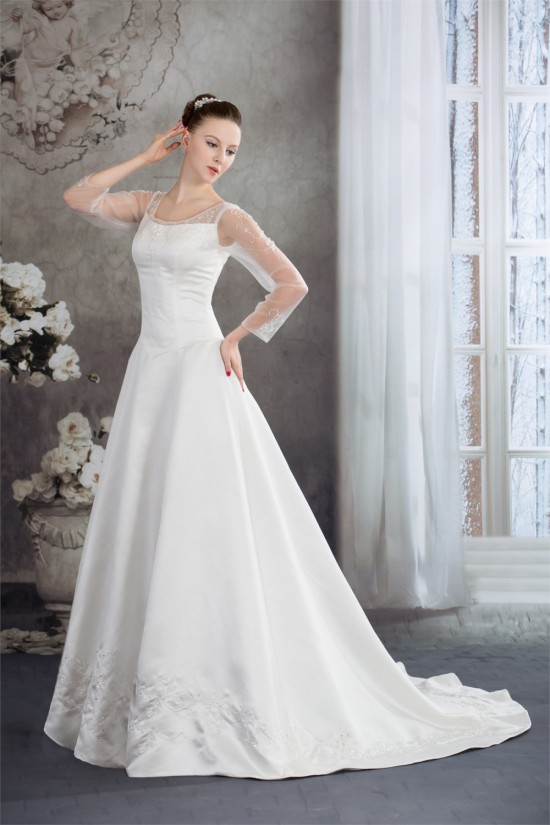 A-Line 3/4 Length Sleeve Scoop Wedding Dresses 2030262 A-Line 3/4 Length Sleeve Scoop Wedding Dresses 2030262