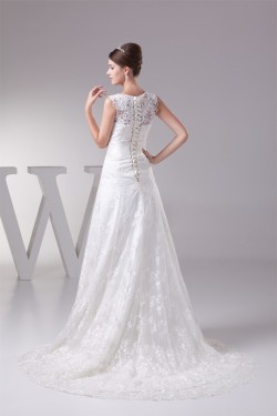 Satin Lace Fine Netting A-Line Scoop Sleeveless Best Wedding Dresses 2030272