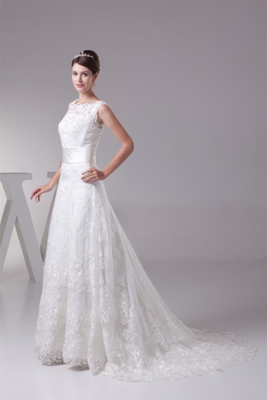 Satin Lace Fine Netting A-Line Scoop Sleeveless Best Wedding Dresses 2030272 Satin Lace Fine Netting A-Line Scoop Sleeveless Best Wedding Dresses 2030272