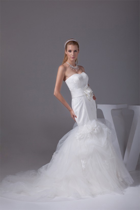 Trumpet/Mermaid Satin Lace Fine Netting Wedding Dresses 2030274 Trumpet/Mermaid Satin Lace Fine Netting Wedding Dresses 2030274