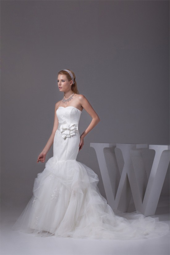 Trumpet/Mermaid Satin Lace Fine Netting Wedding Dresses 2030274 Trumpet/Mermaid Satin Lace Fine Netting Wedding Dresses 2030274