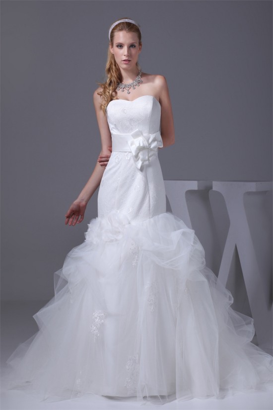 Trumpet/Mermaid Satin Lace Fine Netting Wedding Dresses 2030274 Trumpet/Mermaid Satin Lace Fine Netting Wedding Dresses 2030274