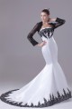 Mermaid/Trumpet Satin Lace Black White Wedding Dresses with A Lace Jacket 2030275 Mermaid/Trumpet Satin Lace Black White Wedding Dresses with A Lace Jacket 2030275