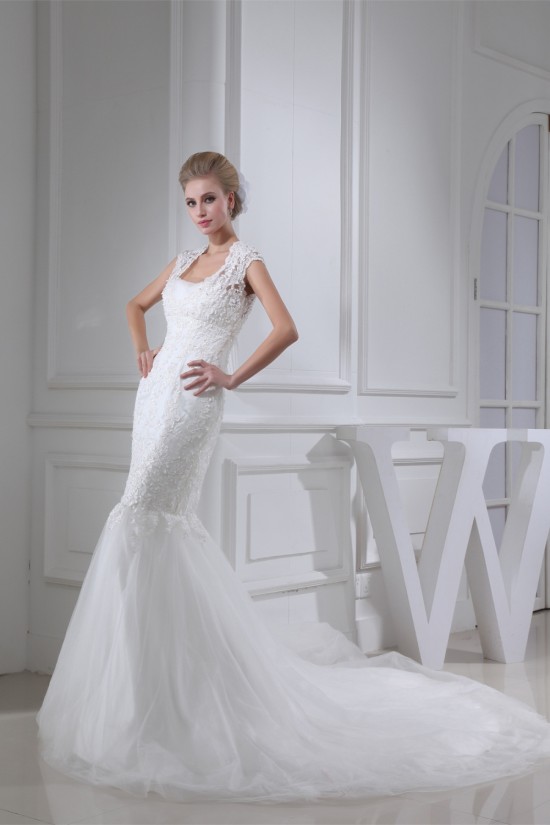Trumpet/Mermaid Satin Beaded Lace Fine Netting Wedding Dresses 2030276 Trumpet/Mermaid Satin Beaded Lace Fine Netting Wedding Dresses 2030276