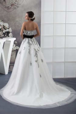 A-Line Satin Lace Fine Netting Strapless New Arrival Wedding Dresses 2030277