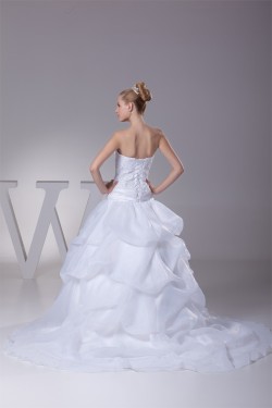 Ball Gown Beaded Satin Lace Organza Princess Strapless Wedding Dresses 2030279