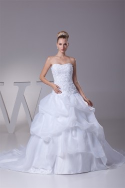 Ball Gown Beaded Satin Lace Organza Princess Strapless Wedding Dresses 2030279