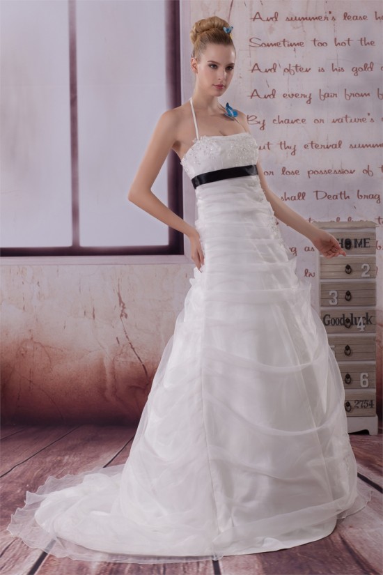 A-Line Halter Beaded Satin Lace Organza Wedding Dresses 2030280 A-Line Halter Beaded Satin Lace Organza Wedding Dresses 2030280