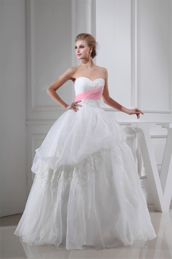 Ball Gown Sweetheart Satin Lace Organza Floor-Length Wedding Dresses 2030282