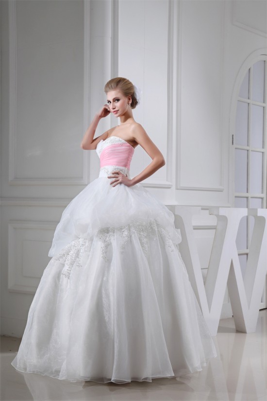 Ball Gown Sweetheart Satin Lace Organza Floor-Length Wedding Dresses 2030282