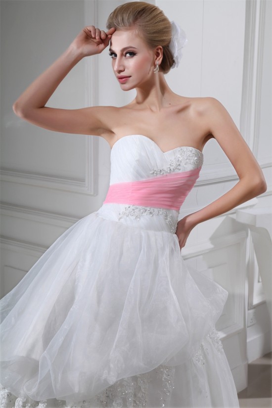 Ball Gown Sweetheart Satin Lace Organza Floor-Length Wedding Dresses 2030282