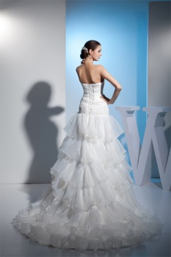 A-Line Sweetheart Beaded Satin Lace Organza Wedding Dresses 2030283
