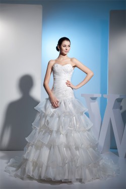 A-Line Sweetheart Beaded Satin Lace Organza Wedding Dresses 2030283