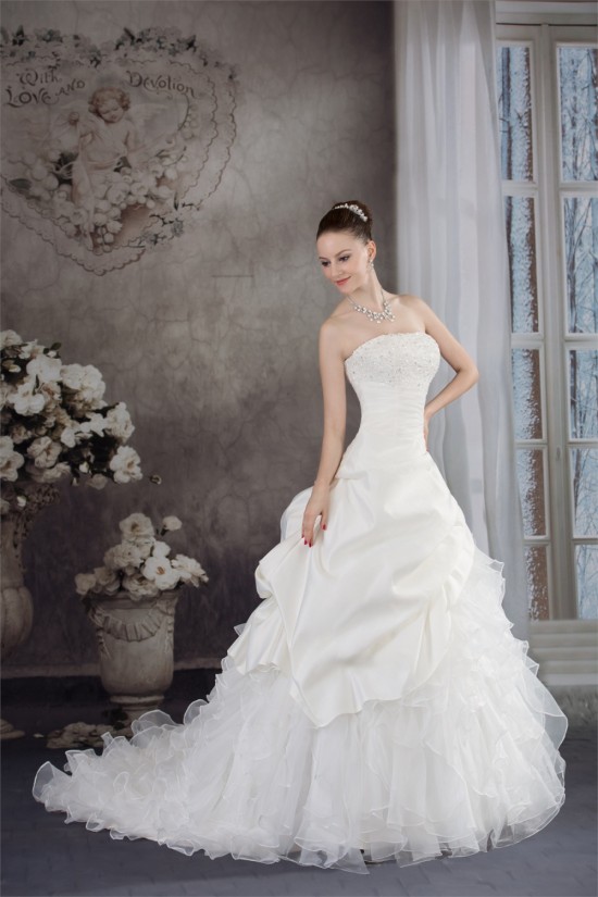Ball Gown Satin Organza Strapless Lace Wedding Dresses 2030287
