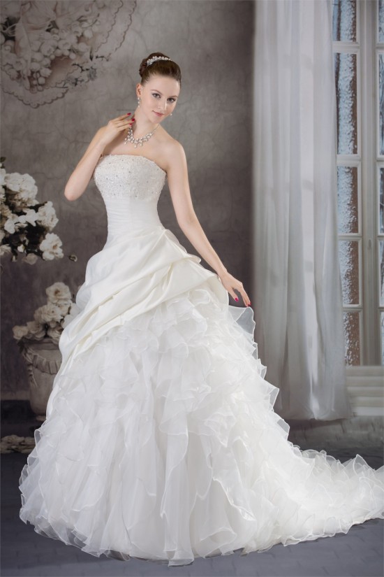 Ball Gown Satin Organza Strapless Lace Wedding Dresses 2030287