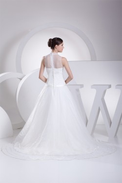 A-Line Satin Organza Fine Netting Sleeveless Wedding Dresses 2030288