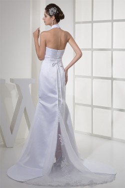 Mermaid/Trumpet Halter Satin Organza Sleeveless Wedding Dresses 2030291