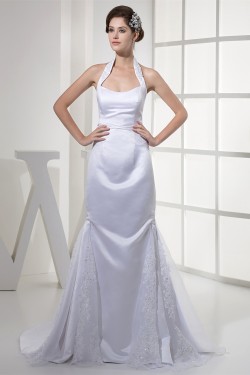 Mermaid/Trumpet Halter Satin Organza Sleeveless Wedding Dresses 2030291