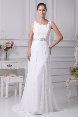 Satin Organza Silk like Satin A-Line Sleeveless Lace Wedding Dresses 2030293