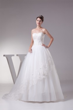 Satin Organza Sleeveless A-Line Sweetheart New Arrival Lace Wedding Dresses 2030294