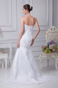 Satin Organza Sleeveless Sweetheart Mermaid/Trumpet Sweet Wedding Dresses 2030296