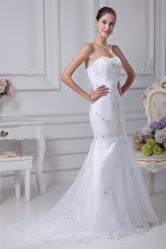 Satin Organza Sleeveless Sweetheart Mermaid/Trumpet Sweet Wedding Dresses 2030296 Satin Organza Sleeveless Sweetheart Mermaid/Trumpet Sweet Wedding Dresses 2030296