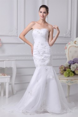 Satin Organza Sleeveless Sweetheart Mermaid/Trumpet Sweet Wedding Dresses 2030296
