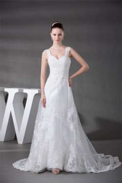 A-Line Straps Sleeveless Lace Wedding Dresses 2030299