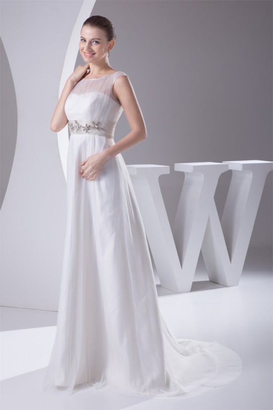 Satin Ruffled Netting Sheath/Column Sleeveless Most Beautiful Wedding Dresses 2030302