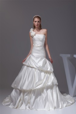 Satin Sleeveless One-Shoulder A-Line New Arrival Wedding Dresses 2030303